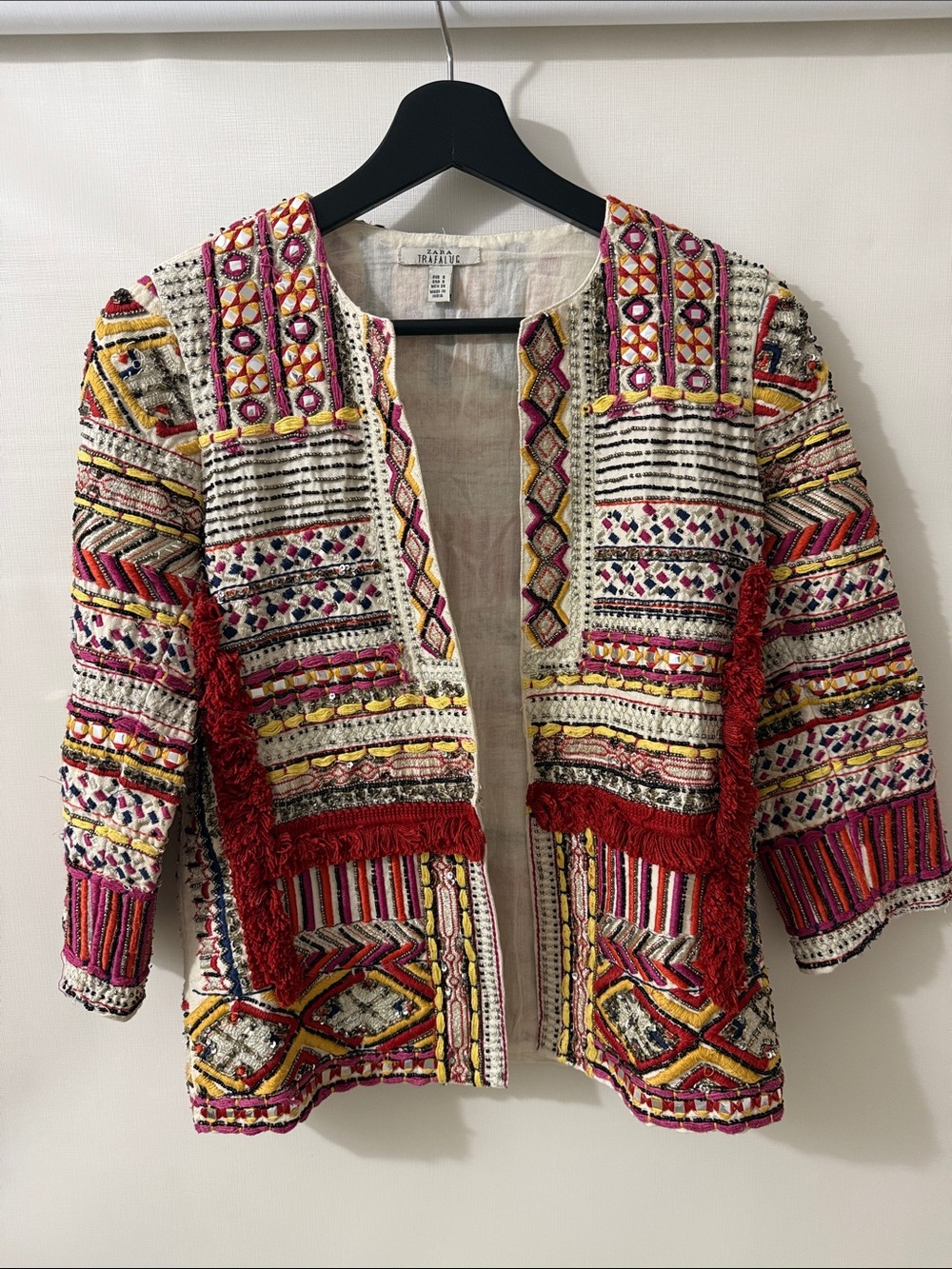 Woven Embroidered Open-Front Jacket - Multi Zara